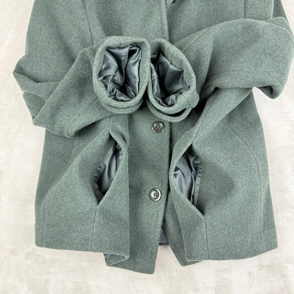 Lands End Womens 12 Peacoat Jacket Hunter Green Wool Cashmere Blend Preppy